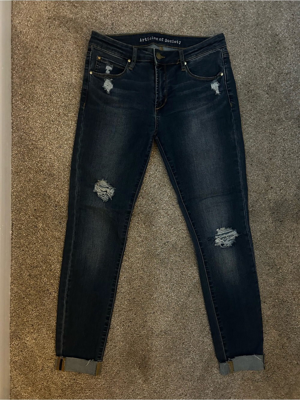 Articles of Society Women's Dark Blue Distressed Skinny Jeans - Size 27